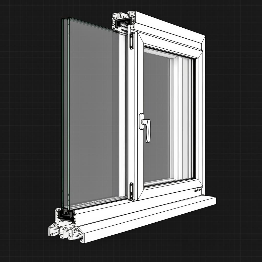 Standard Canadian vinyl window with bulky frame and single glazing
